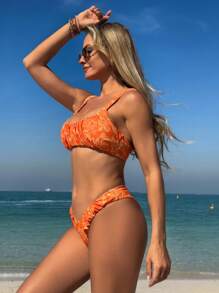 Swim Vcay Women Floral Print Minimalist Vacation 2 Pieces Bikini Set Beachwear, Summer Outfits - Multicolor - View 3