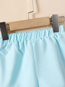 SHEIN 2pcs/Set Young Boy Casual Short Sleeve Shirt And Shorts Set, Minimalist Style Suitable For Summer - Blue - View 6