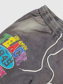 ROMWE MEN Prep Men's Numeric & Letter Print Drawstring Waist Casual Shorts - Grey - View 4