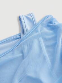 SHEIN MOD Parte superior tipo chaleco sin mangas, de tela transparente, color azul claro y hombros descubiertos, para talla grande, para el verano