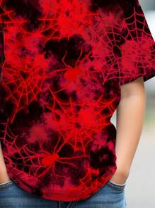 2025 Summer New Young Boy Casual Spider Web Print Short Sleeve T-Shirt - Apricot - View 3