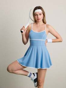 CourtClass Vestido Curto Esportivo Casual Feminino, Minimalista e da Moda para Uso Diário - Azul - Visão 6