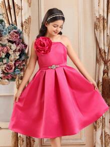 SHEIN Tween Girls Minimalist Floral Decor Simple Fashion Cami Dress, Suitable For Summer