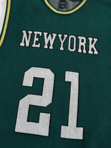 ROMWE MEN Prep Men's Jersey Digital Pattern Round Neck Sleeveless Basketball Sport Knit Top