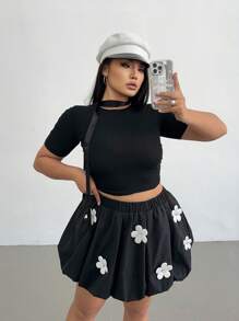 POPSWAY Plus Size Women Simple Style Casual Daily Skirt - Black - View 4