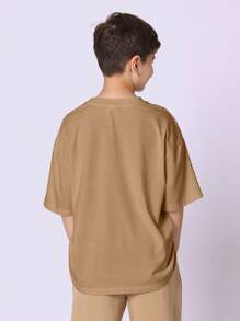 SUMWON Brooklyn Logo Oversized T-Shirt Youth Athletic Casual Street Style Urban Fashion Classic Summer Short Sleeve Cotton Blend Top Urban Streetwear Essential - Mocha Brown - View 2