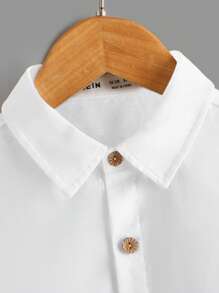 SHEIN Tween Boys' Solid Color Button Down Casual Shirt