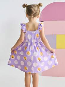 LOONEY TUNES X SHEIN 年轻男孩可爱兔子和波尔卡圆点印花盖袖连衣裙 - 紫色 - 查看 2