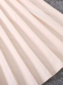 SHEIN Leap Crew Tween Girls Ruched Ruffle Hem Solid Dress, Fashionable French Elegant Dress, Suitable For Back To School, Spring Outing, Vacation, Casual Outings, Minimalist Vacation Style - Beige - View 12