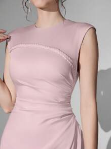 Poshira Vestido formal de mujer de verano elegante y de lujo en satén de corte drapeado, vestido de gala, vestido de graduación, vestido de fiesta, vestido para invitada de boda