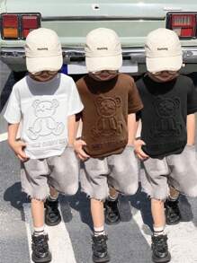 SHEIN Leap Crew Áo thun nam phong cách Hàn Quốc thường ngày, in hình gấu 3D dễ thương, ngộ nghĩnh, nhiều mẫu (3 kiểu, 1 áo mỗi kiểu), mùa hè. - Nhiều màu - Xem 9