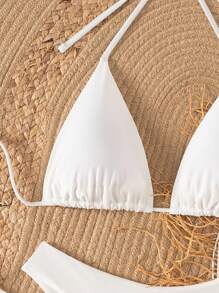 Swim Chiccia 3 件套女士纯色挂脖比基尼套装 - 白色 - 查看 4