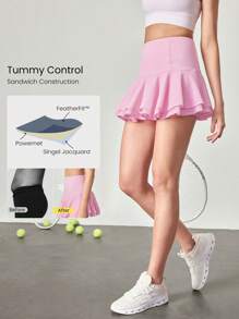 GLOWMODE Váy tennis lưới kiểm soát bụng siêu cao FeatherFit™-Air thấm mồ hôi nhanh khô Court Crush cạp siêu cao có quần short tích hợp Túi bên hông Tay cầm chống trượt Tác động thấp Quần vợt Golf Pickleball Mặc hàng ngày - Màu hồng Bubblegum - Xem 3