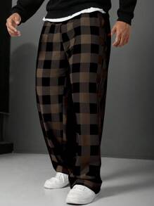 Manfinity Homme 大码男士格子印花宽松直筒休闲裤