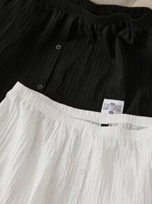 SHEIN Essnce Conjuntos de verano para mujer: Conjunto de playa, conjunto de negocios casuales, conjunto de salón, sudadera, camiseta casual de gimnasio, falda con dobladillo falso y dos paquetes de falda con borde blanco para cubrir el trasero - Blanco y Negro - Ver 3