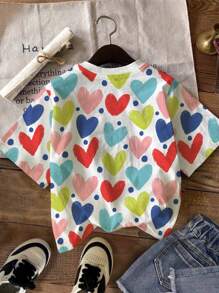 SHEIN Tween Girls Casual Minimalist Short Sleeve Round Neck T-Shirt, Suitable For Summer - White - View 3