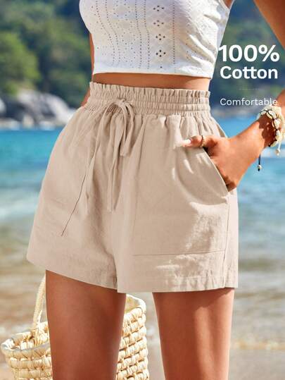 Travachic 女士纯色抽绳腰春季短裤