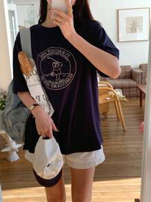 DAZY Women's Round Neck Printed Short Sleeve Casual T-Shirt, Minimalist Daily Wear Summer Oversized T-Shirt