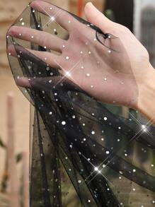 SHEIN EZwear Plus Size Black Glitter Mesh Maxi Dress: A Sleeveless, Scoop Neck, Semi-Sheer Casual Dress With A Flared Hem, Perfect For A Stylish, Dazzling Look.