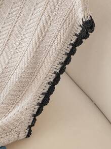 SHEIN Frenchy Plus Size Women's Summer New Vacation Woman Summer For Women Business Casual Woman Office For Women Boho Women Country Women Mesh Top Vacation Tops Beach Vacation Classy For Women Old Money Airport For Women Fashion Elegant Vacation Commuter Vest Style Sleeveless Crochet Khaki Apricot Hit Black Trim Knit Vest Top Y2k Tops - Apricot - View 4