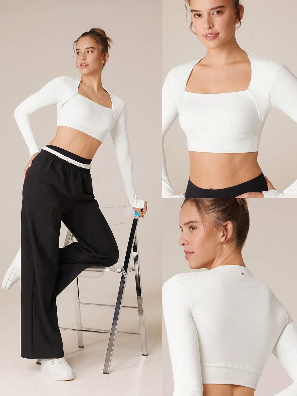FeatherFit™ Envelope Neck Long Sleeve Cropped Tee Light Support Low Impact Yoga Pilates Studio Baby Tee