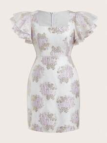 Ellevyn Enges Mini-Kleid in Rosa mit Jacquard-Webmuster für große Größen, quadratischer Ausschnitt, Puffärmel, elegant für romantische Outfits im Alltag, Frühlings-/Sommerkleid für Frauen, Rosa Kleid in großen Größen, Mini-Kleid, Rosa Kleid für Frauen, Kleider, Spitzenkleid, bescheidenes Kleid für Frauen, Rüschenkleid, Partykleid, elegantes Kleid, Tee-Kleid, Sommerkleid in großen Größen, Kurvenkleid, Kleider für Hochzeit, Veranstaltung, Ausgehkleid