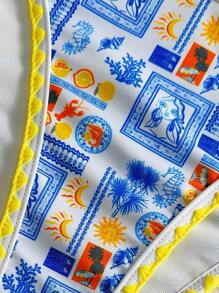 SHEIN Swim Women's Contrast Trim Hollow Out Halter Bikini Set, 2 Pieces Bathing Suit For Summer Beach Vacation - Multicolor - View 5