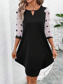 SHEIN Clasi Women's Elegant Round Neck Polka Dot 3D Floral H-Line Mini Dress, Suitable For Casual, Street, Holiday Wear Summer Dresses For Women