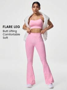 SHEIN Sports Women's Leopard Print 2pcs Sports Bra & Wide Leg Pants Fitness Outfit