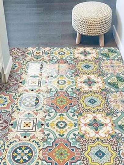 10pcs Vintage Floral Pattern Ceramic Tile Stickers, Self-Adhesive PVC Wallpaper Suitable For Kitchen, Living Room, Bathroom, Bedroom, Wall, Floor, Furniture DIY Decoration, Stickers, Wall Decal, Vinyl Decal For Home Decorations, Spring Decoration Items Refresh Your Home, Rama Decoration Stickers Floor Tiles Flooring Floor Tiles Self Adhesive Floor Tiles Peel Stick Living Room Decor Room Decor