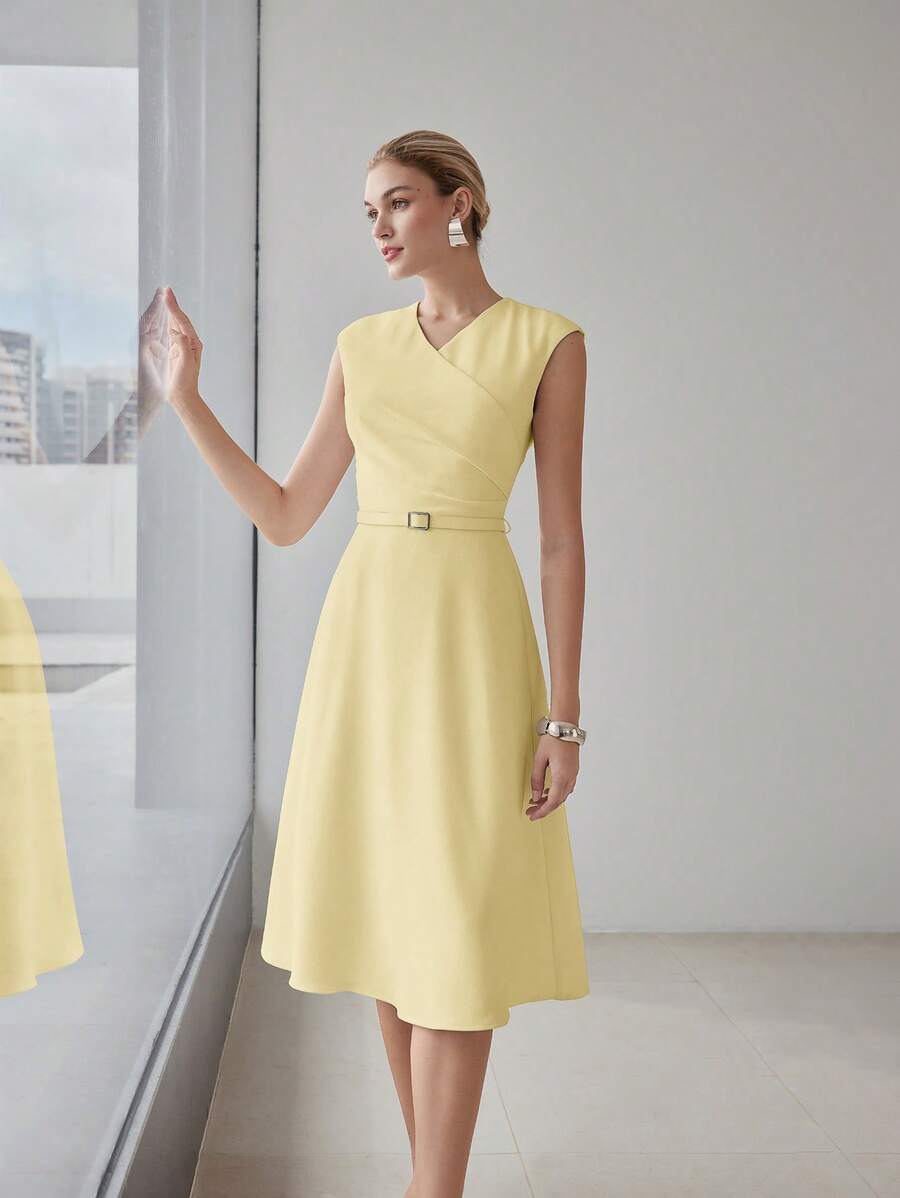 MOTF PREMIUM FOLD PLEATED BELTED DRESS