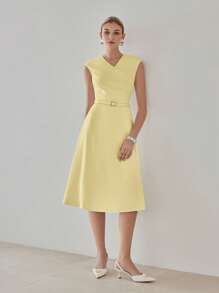 MOTF PREMIUM FOLD PLEATED BELTED DRESS