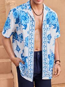 Manfinity VCAY Áo sơ mi dệt tay ngắn dáng rộng thoải mái thời trang dành cho nam, mặc hàng ngày trẻ trung - Nhiều màu - Xem 1