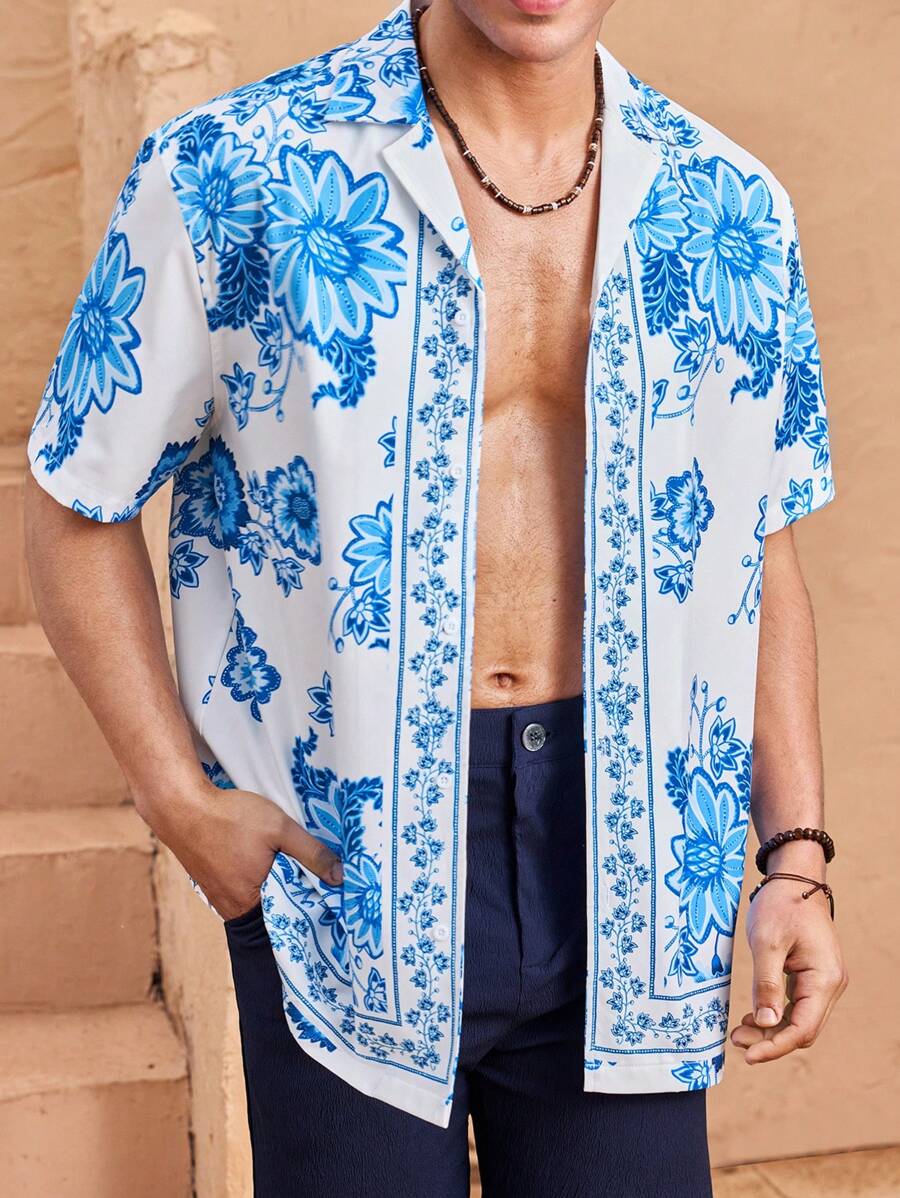 Manfinity VCAY Áo sơ mi dệt tay ngắn dáng rộng thoải mái thời trang dành cho nam, mặc hàng ngày trẻ trung - Nhiều màu - Xem 1