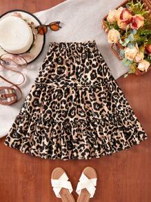 Tween Girl Leopard Print Minimalist Fashion Skirt, Suitable For Summer