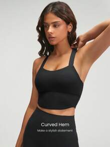 GLOWMODE FeatherFit™ Crossover Straps Curved Hem Sports Bra Tank Top Low Impact Yoga Daily Fall Winter