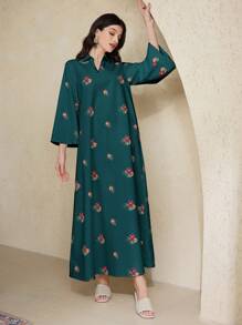 Al Najma 女士土耳其长袍和阿拉伯传统长袍连衣裙、卡夫坦和贾拉比亚，端庄 - 水鴨藍 - 查看 4