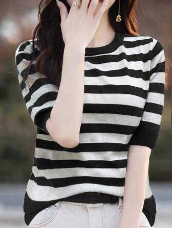 EMERY ROSE เสื้อกันหนาวแขนสั้นแบบถักลาย, ลุคขั้นต่ำและทันสมัย เหมาะสำหรับฤดูร้อน