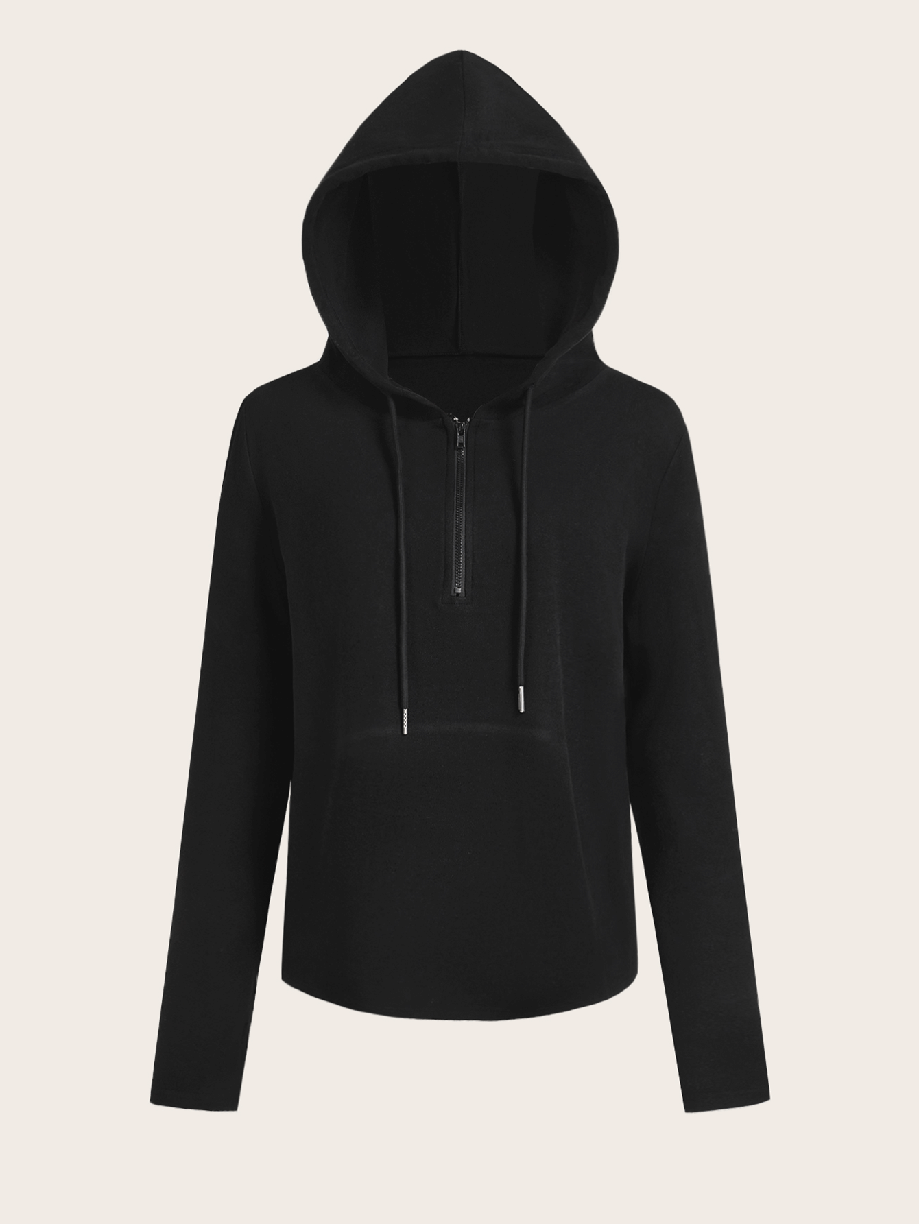 Women's Solid Color Zip-Up Half Placket Long Sleeve Hooded Outdoor Sports Sweatshirt - Black - View 3