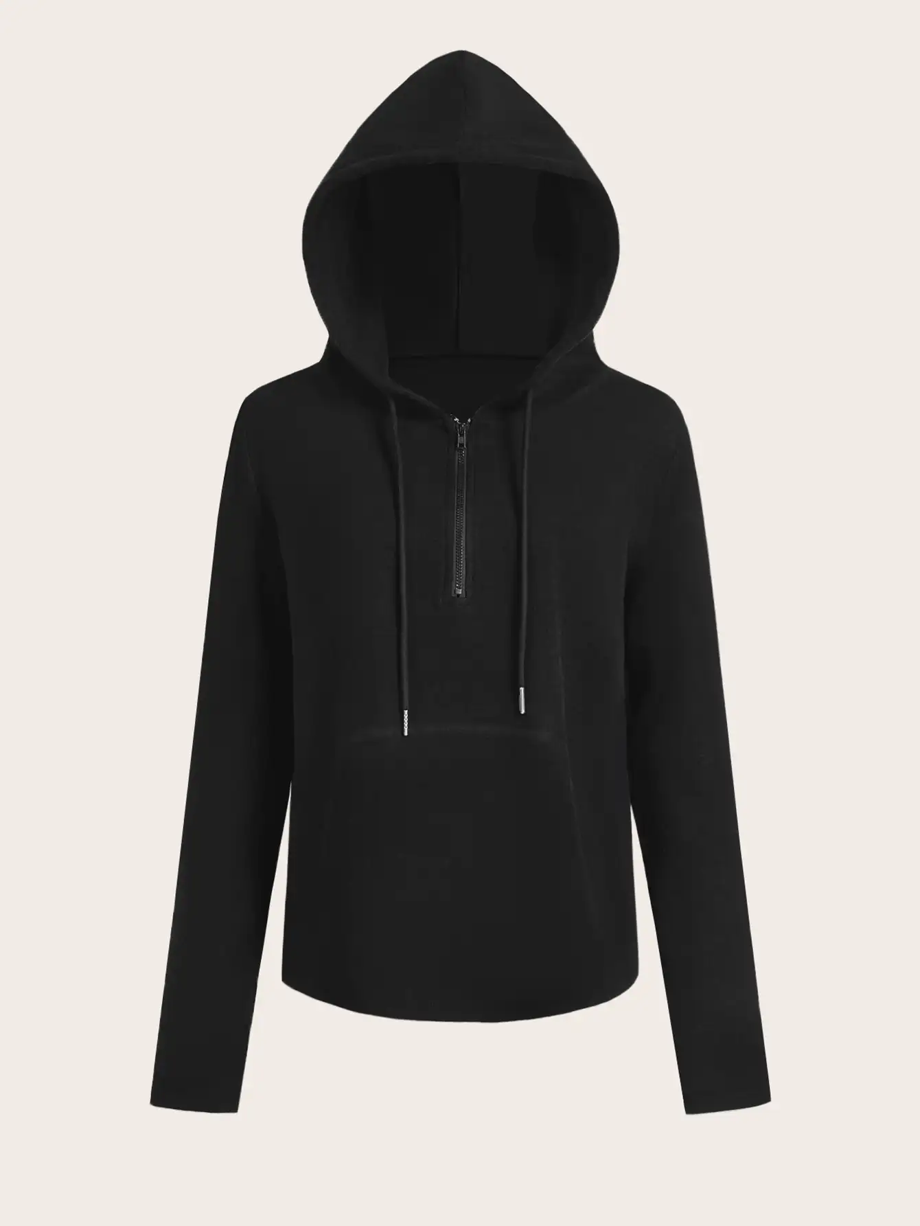 Women's Solid Color Zip-Up Half Placket Long Sleeve Hooded Outdoor Sports Sweatshirt - Black - View 3