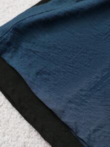 Chiquease 2 件纯色高腰纸袋抽绳休闲短裤，适合通勤和度假 - 藏蓝色 - 查看 5