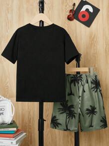 SHEIN Tween Boy's Casual Comfortable Printed Knit Two Piece Set