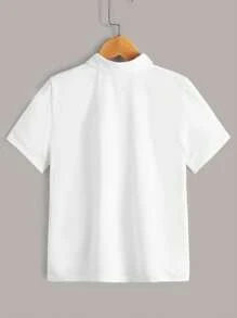SHEIN Polo liso para niño preadolescente, de manga corta, de unicolor, uso casual diario, de tela ligera para verano - Blanco - Ver 2