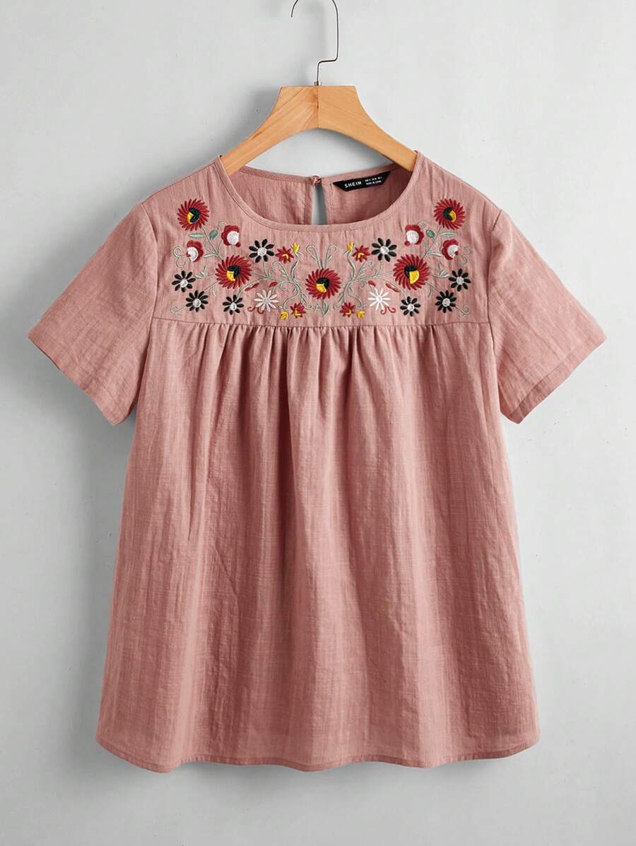 SHEIN VCAY Floral Embroidery Top