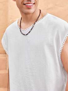 Manfinity VCAY Men's Casual Woven Loose Solid Color Short Sleeve T-Shirt - White - View 2