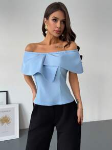 Firerie Blusa elegante e minimal chic da donna con spalla aperta e orlo asimmetrico, adatta per l&#39;ufficio e pendolarismo, per la primavera/estate