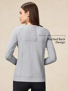 OutZeal SunProof UPF50+ Sun Protection Ruched Back Design Long Sleeve Tee Women Workout Top - Grey - View 3