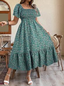 Weeklong Robe à imprimé floral style liberty avec taille cintrée, grande taille, tenue de détente/vacances pour femmes