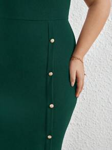 SHEIN Privé Vestido midi ajustado de color liso y elegante para talla grande, para ir a la oficina - Verde Oscuro - Ver 3