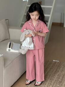 Dazy Kids 年轻女孩格子短袖长裤睡衣套装,年轻女孩,春夏